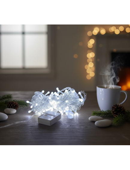 Damla Uçlu Beyaz Işık Şeffaf Kablo  10m 100 Led