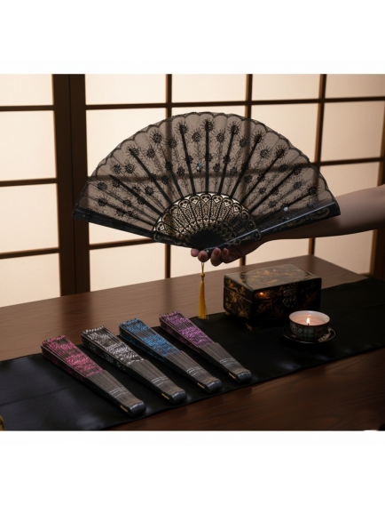 Plastik Pullu Yelpaze Siyah Renk