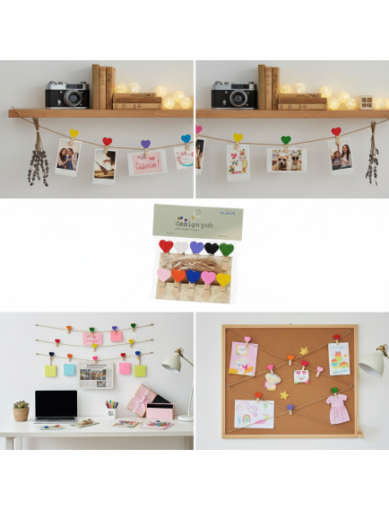 Kalp Figürlü İpli Notluk Mandal