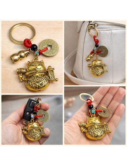 Metal Şans Ve Bereket Kedisi Anahtarlık Model 1