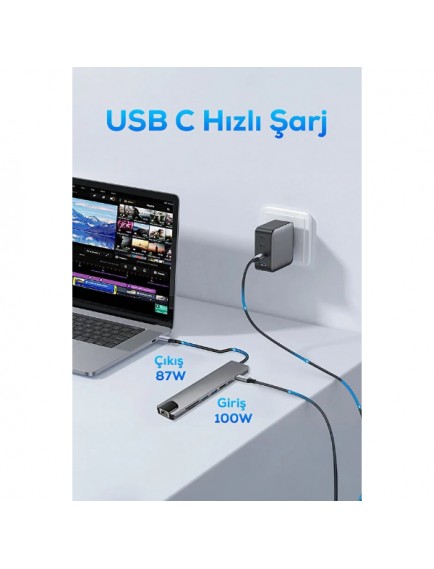 Type C Girişli 8 Port Dönüştürücü Ve Çoklayıcı