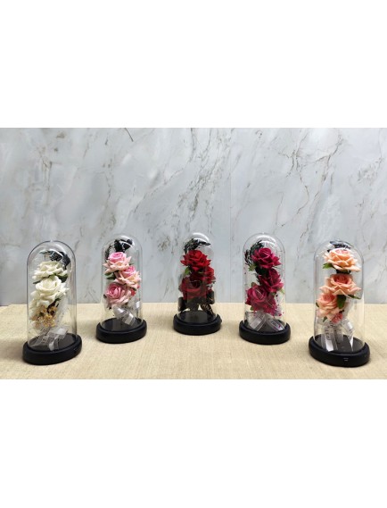 Işıklı Müzikli Cam Fanus İçinde Romantik Gül