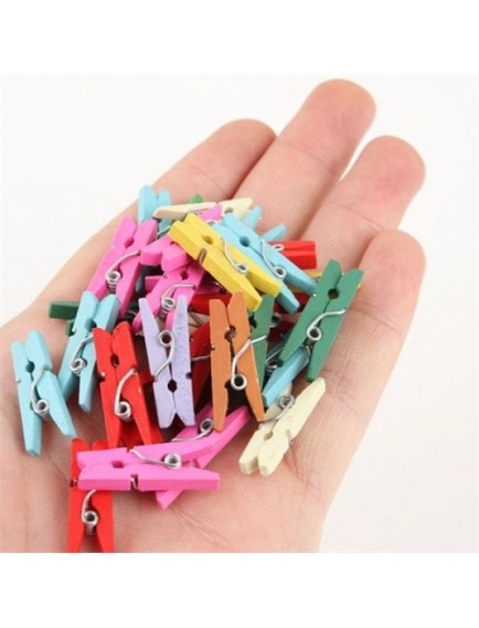 Ahşap Renkli Mini Mandal 100 Adet