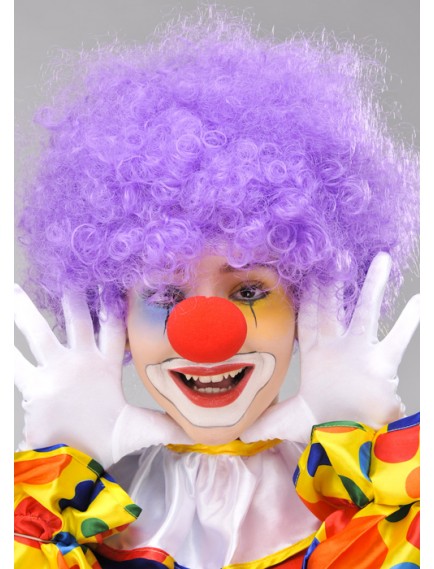 Mor Renk Kıvırcık Bonus Peruk ve Kırmızı Burun Seti