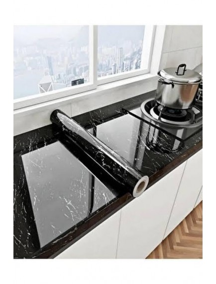 Siyah Mermer Desenli Yapışkanlı Kaplama Kağıdı 5 Metre