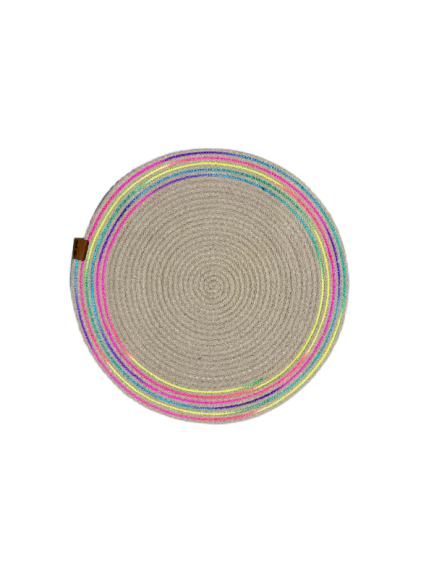 DecoHandy 39cm Neon Renkli Şeritli Jüt Örme Supla Amerikan Servis
