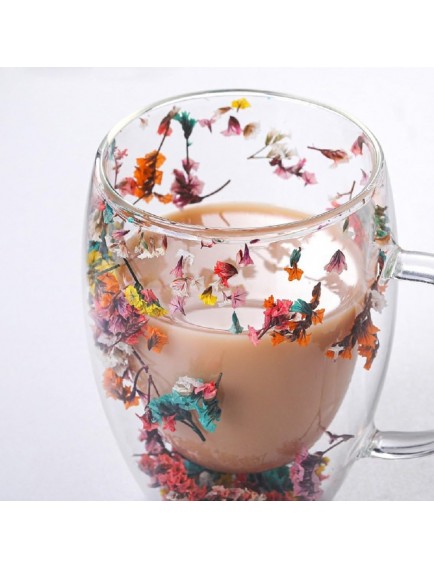 Orjinal Kurutulmuş Çiçekli Kupa Bardak