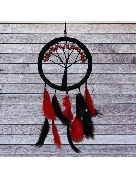 Siyah Kırmızı Hayat Ağacı Dream Catcher