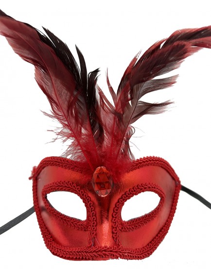 Rugan Kaplama Kırmızı Tüylü Parti Maskesi