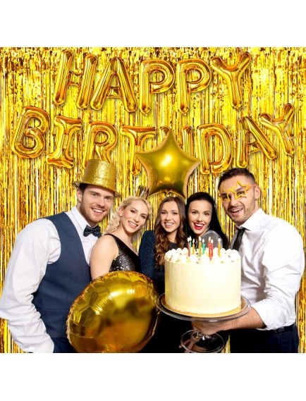 Ekstra Metalize Parlak Saçaklı Arka Fon Perde Gold