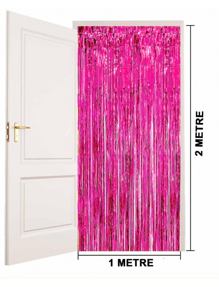 Ekstra Metalize Parlak Saçaklı Arka Fon Perde Fuşya