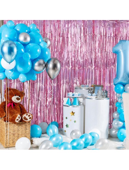 Ekstra Metalize Parlak Saçaklı Arka Fon Perde Rose Gold