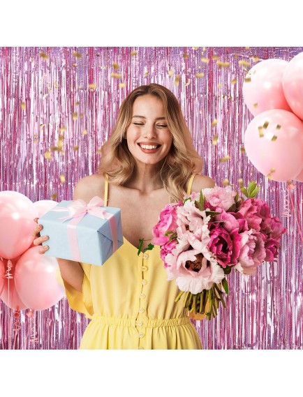 Ekstra Metalize Parlak Saçaklı Arka Fon Perde Rose Gold