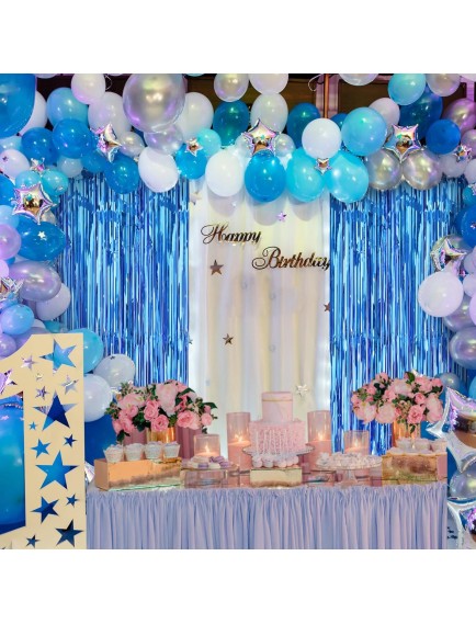 Ekstra Metalize Mavi Renk Saçaklı Arka Fon Perde 1x2 metre