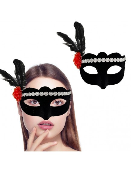 Gümüş Dantelli Kırmızı Gül Tasarımlı Parti Maskesi