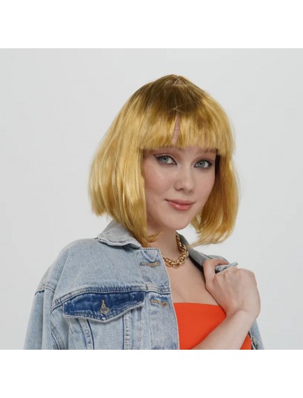 Düz Kesim Küt Parti Peruğu Altın Renk