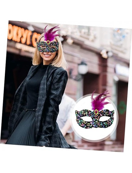 Siyah Kadife Rengarenk Payetli Pembe Parti Maskesi