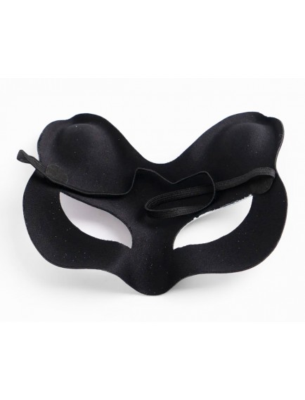 Siyah Süet Gümüş Mavi Simli Kedi Maskesi