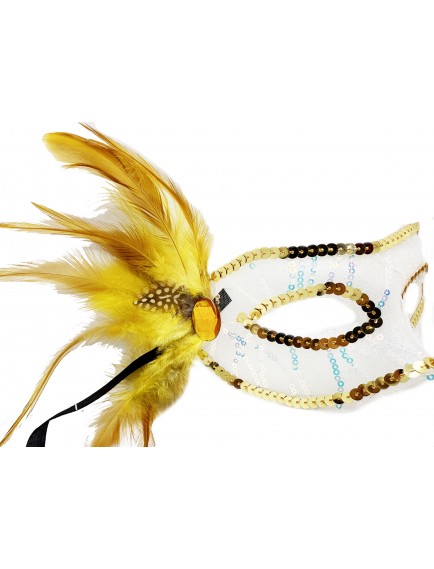 Altın Yandan Tüylü Pul Payet Parti Maskesi