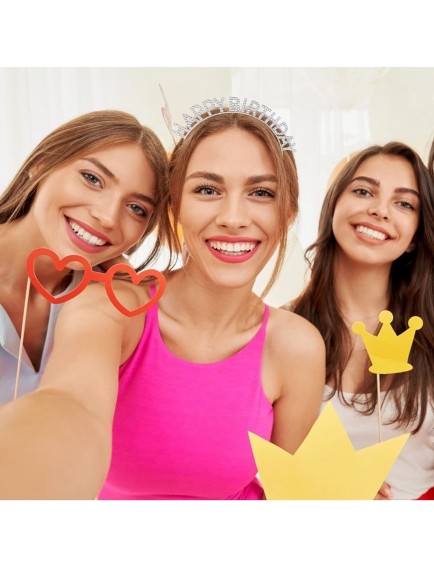 Gümüş Kristal Taşlı Happy Birthday Tacı