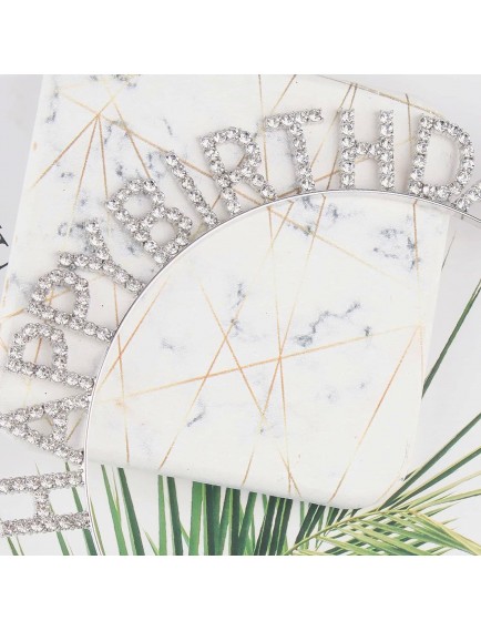 Gümüş Kristal Taşlı Happy Birthday Tacı