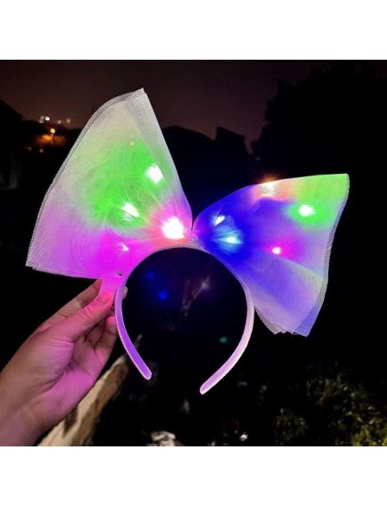 Rengarenk Led Işıklı Fiyonk Tül Parti Tacı Beyaz