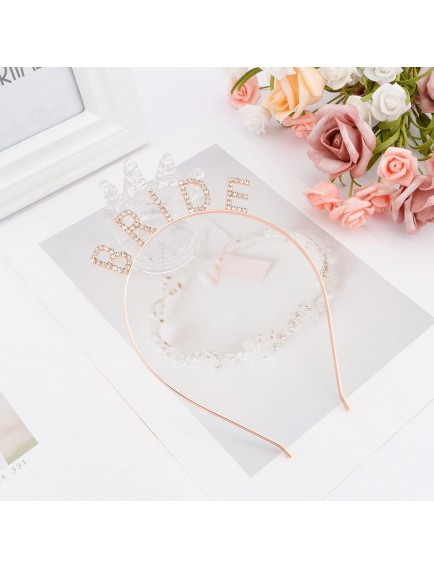 Rose Gold Bekarlığa Veda Kristal Taş Bride Tacı