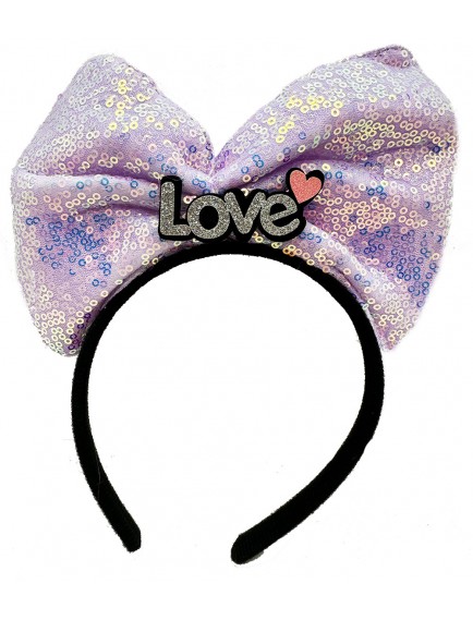 Led Işıklı Gümüş Love Yazılı Lila Fiyonk Taç
