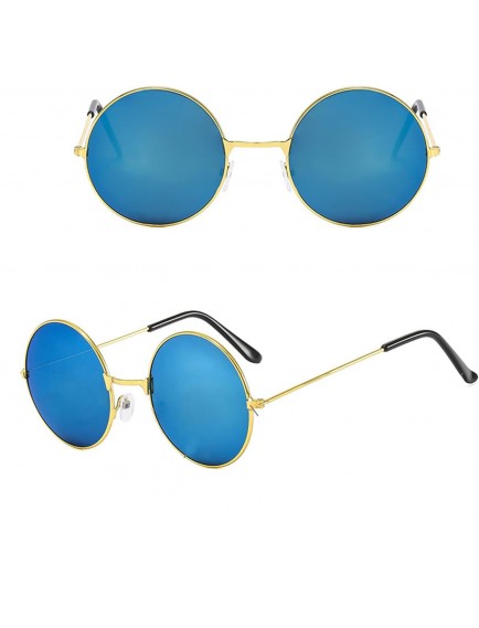 Yuvarlak Cam John Lennon Tarzı Gold Çerçeveli Mavi Gözlük