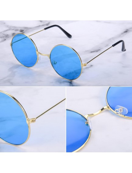 Yuvarlak Cam John Lennon Tarzı Gold Çerçeveli Mavi Gözlük