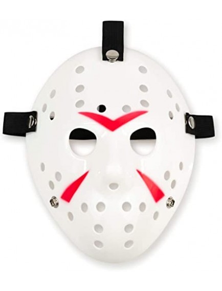 Beyaz Kırmızı Çizgili Tam Yüz Hokey Maskesi