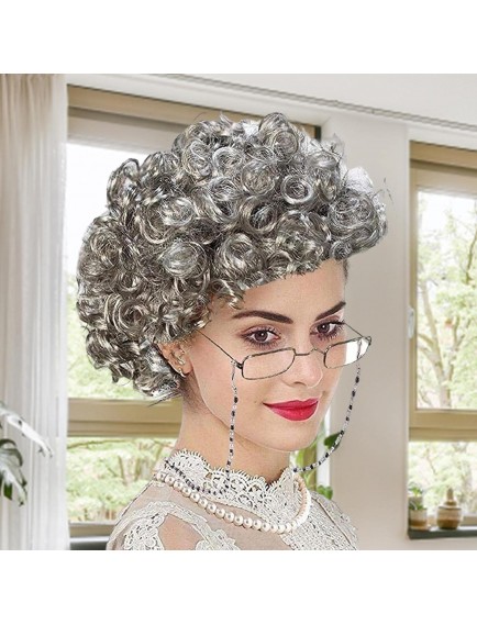 Gri Kıvırcık Büyükanne Peruğu Astarlı Model