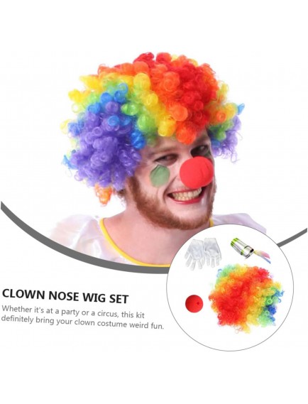 Palyaço Saç, Burun, Eldiven, Baston Seti 4'lü