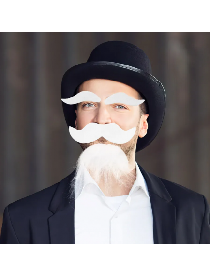 Beyaz Renk Kendinden Yapışkanlı Takma Sakal Bıyık ve Kaş Seti