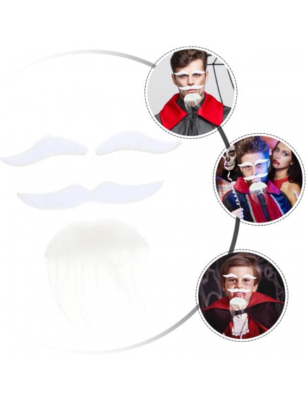 Beyaz Renk Kendinden Yapışkanlı Takma Sakal Bıyık ve Kaş Seti