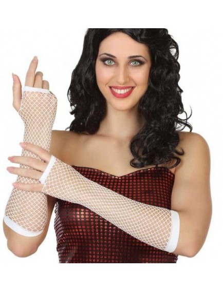 Uzun File Örgü Eldiven Beyaz Renk