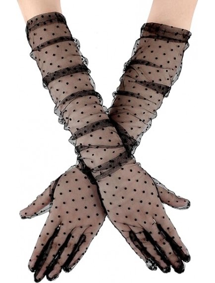 Uzun Siyah Puantiyeli Yetişkin Tül Eldiven