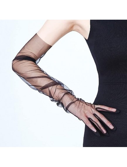 Uzun Boy Likralı Siyah Yetişkin Mega Tül Eldiven