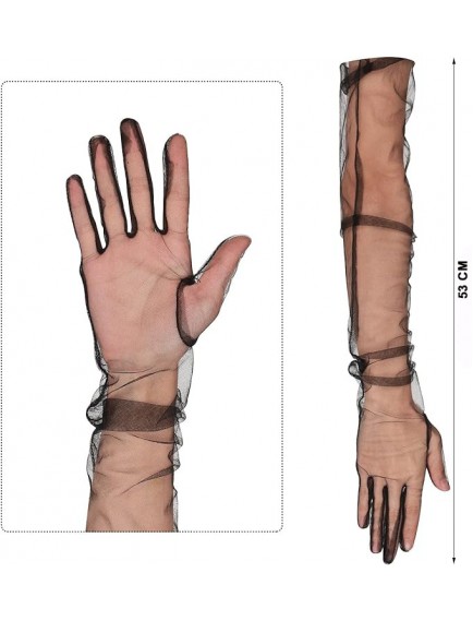 Uzun Boy Likralı Siyah Yetişkin Mega Tül Eldiven