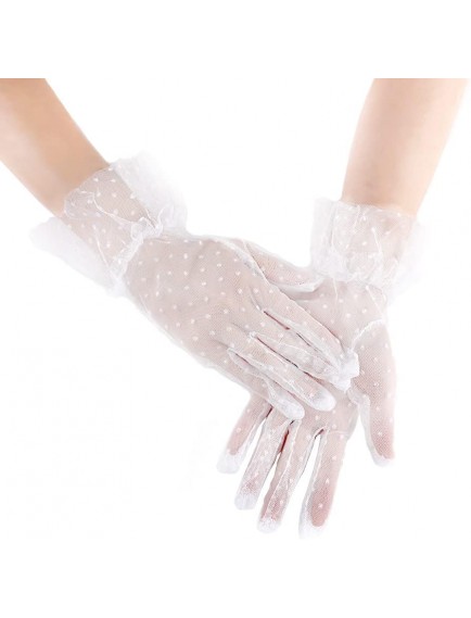 Kısa Boy Güpürlü Beyaz Puantiyeli Tül Eldiven