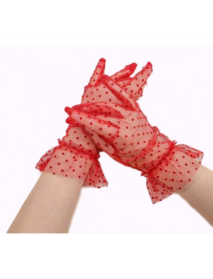 Kısa Boy Likralı Güpürlü Yetişkin Tül Eldiven