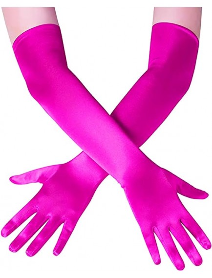 Uzun Boy Ekstra Parlak Saten Eldiven Fuşya Renk