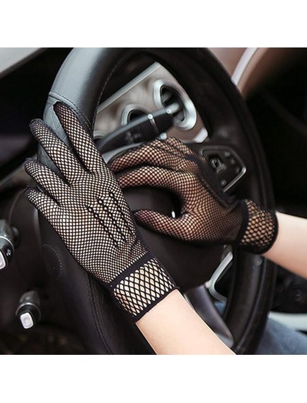 Siyah Renk Likralı File Eldiven Parmaklı Örgü Eldiven Yetişkin Boy