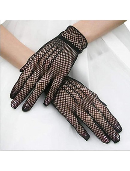 Siyah Renk Likralı File Eldiven Parmaklı Örgü Eldiven Yetişkin Boy