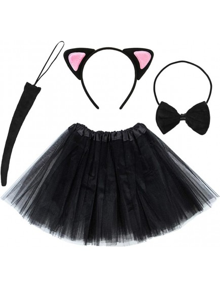 Etekli Pembe Kedi Seti -Taç, Kuyruk, Etek, Papyon Çocuk Boy