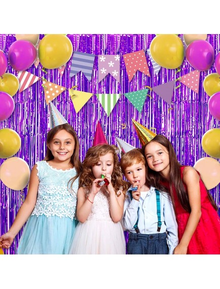 Ekstra Metalize Saçaklı Arka Fon Perde Mor