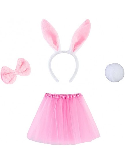 Pembe Tavşan Çocuk Kostüm Seti- Taç, Etek, Papyon, Kuyruk