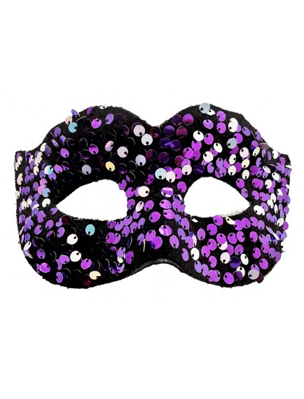 Mor Renk Arkadan Lastikli Pul Payet İşlemeli Balo After Parti Maskesi