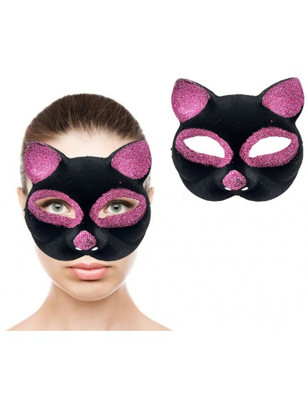 Siyah Renk Pembe Simli Kedi Maskesi