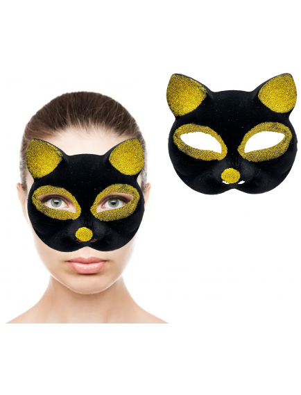 Siyah Renk Gold Simli Kedi Maskesi
